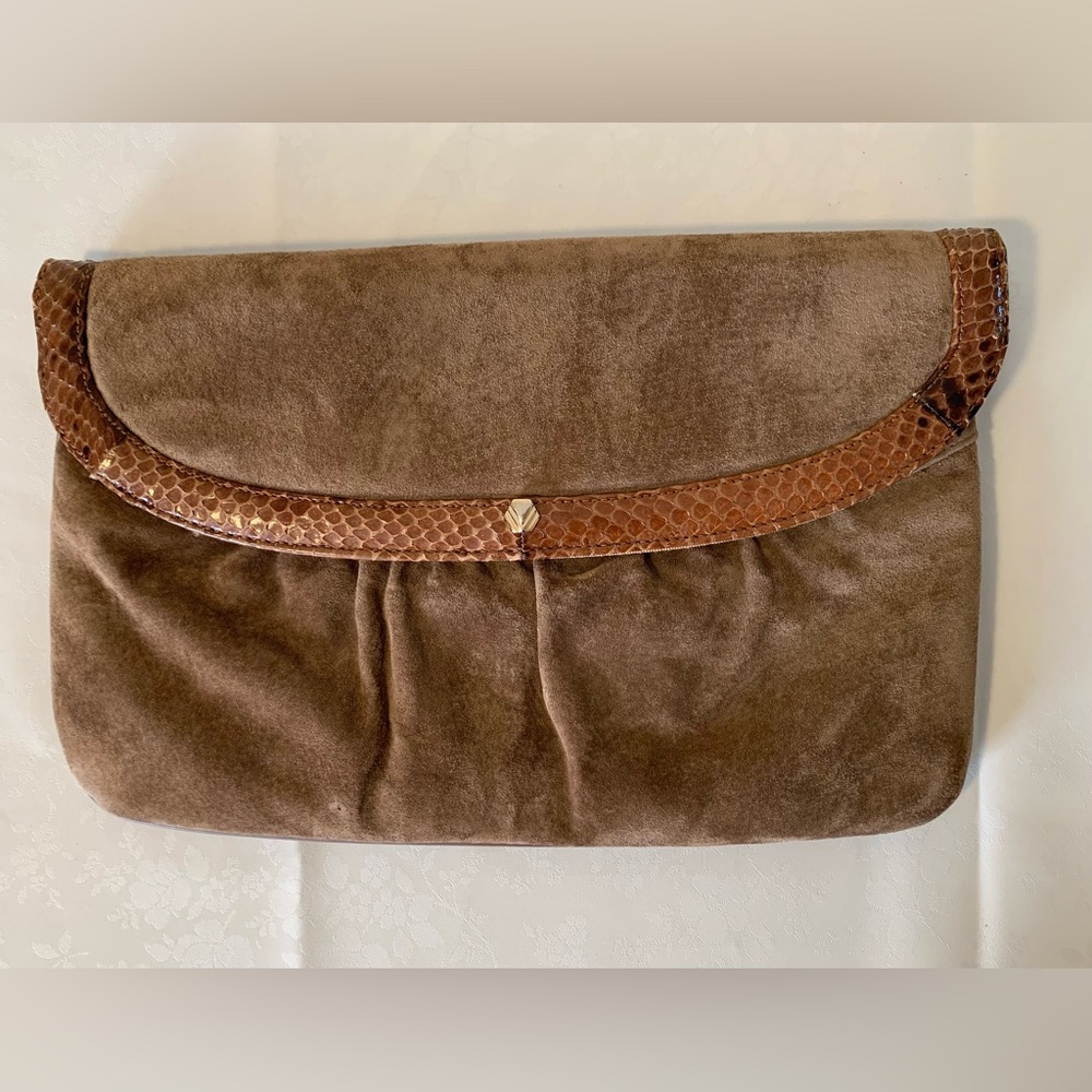 EUC Purse: Suede & Snakeskin, Clutch/Shoulder, Ribbed Interior, Vintage 1970s